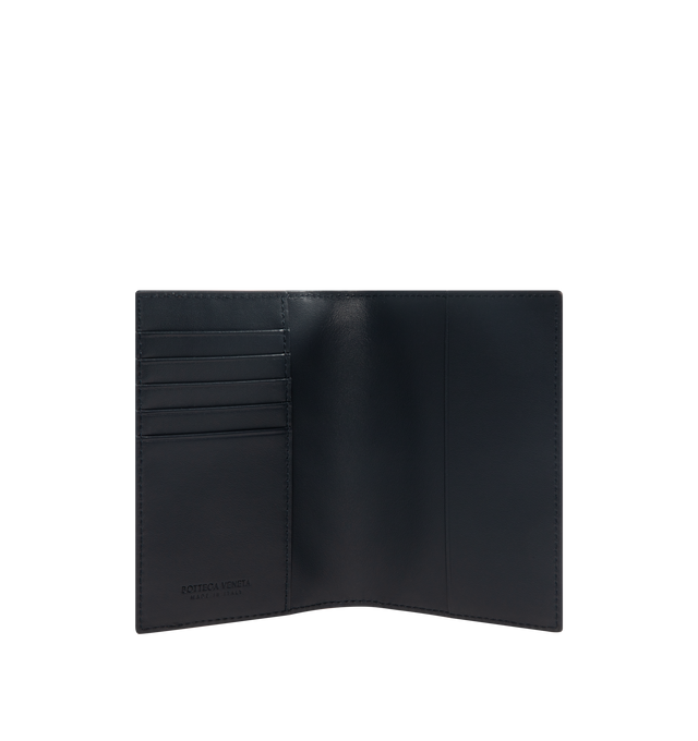 Image 3 of 3 - NAVY - BOTTEGA VENETA Passport Case featuring intrecciato calfskin leather passport case with color block design, five card slots and two additional pockets. Calfskin. Made in Italy.  