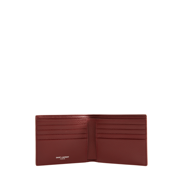 Image 3 of 3 - RED - Saint Laurent Mens Wallet is crafted from black leather. Features a classic bifold silhouette, interior card slots and bill compartment, silver-tone hardware, and embossed Saint Laurent logo. Main Material: 100% Leather. Made in Italy. 