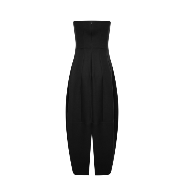 Image 2 of 2 - BLACK - Khaite Womens Strapless Stela Dress is crafted from wool silk cady. Features a strapless neckline, slim-fitting corset-inspired bodice, contoured waist, and voluminous rounded skirt that gently tapers toward the hem. Main Material: 74% Wool, 26% Silk. Dry clean. Made in Italy. 