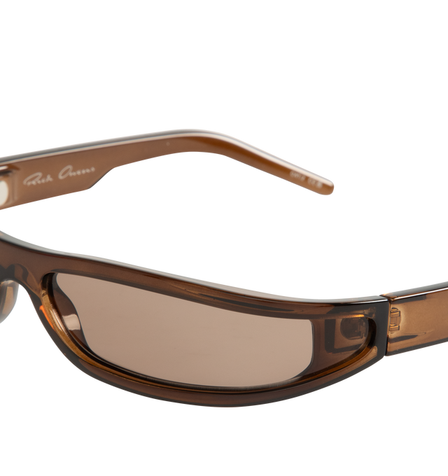 Image 3 of 3 - BROWN - Rick Owens Mens Rectangular Sunglasses feature a lightweight Rilsan nylon frame with brown lenses. Designed with integrated nose pads, 100% UVA/UVB protection (Category 3), and include a leather storage pouch. Frame Material: Rilsan Nylon. Made in Italy. 