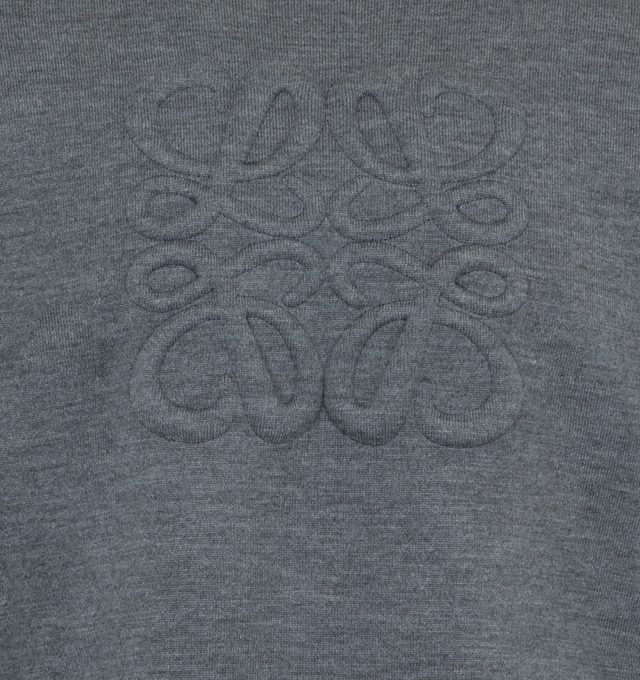 Image 3 of 3 - GREY - LOEWE Anagram Sweater featuring double face stitch, regular fit, regular length, dropped shoulder, debossed Anagram at the front, round neck, ribbed collar and self-start cuffs and hem. 100% wool. Made in Italy. 