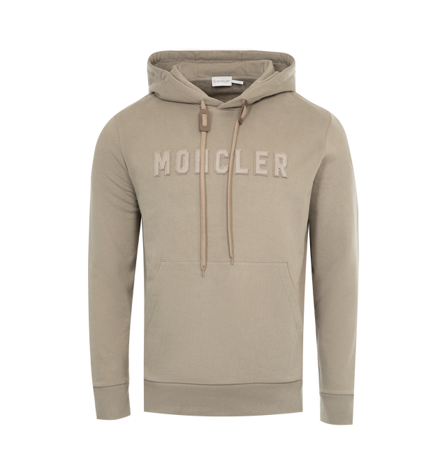 Image 1 of 2 - BROWN - MONCLER Hoodie Sweater featuring cotton fleece, hood, kangaroo pocket, felt and synthetic material logo patches and synthetic material logo patch. 100% cotton. 