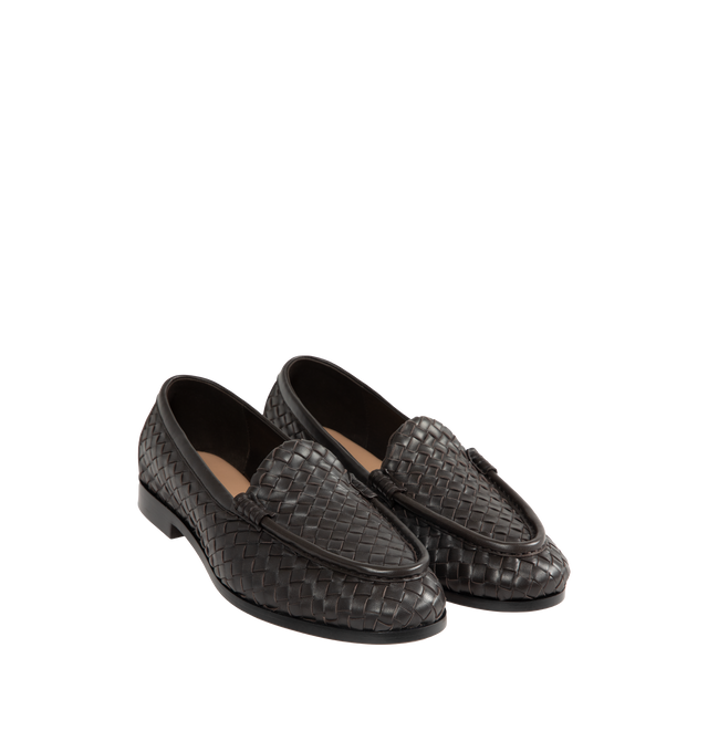 Image 2 of 4 - BROWN - BOTTEGA VENETA Silenzio Loafer featuring loafer realised in supple nappa leather with Intrecciato craft. Lambskin. Made in Italy. 