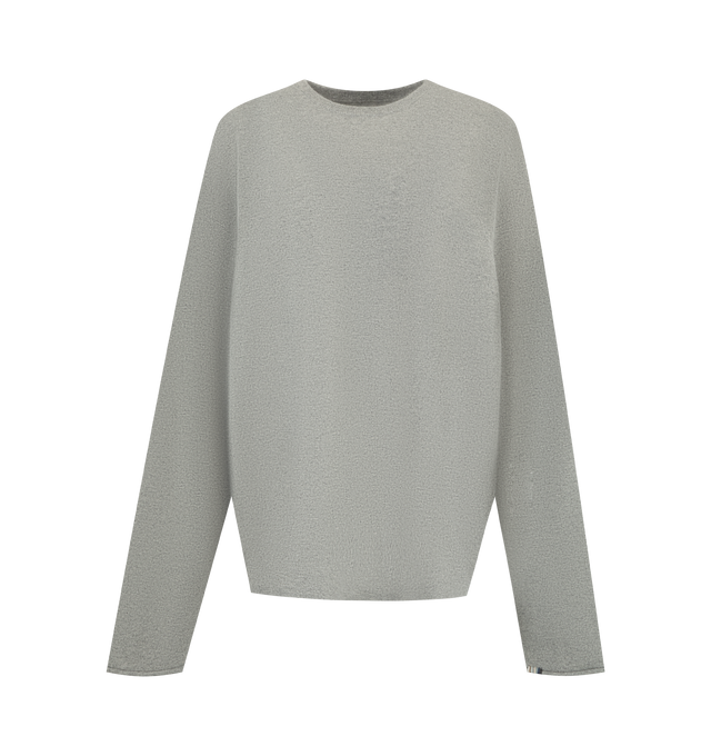 Image 1 of 2 - GREY - Extreme Cashmere Women's N493 Paolo Sweater is crafted from a luxurious cashmere blend and features a relaxed boxy silhouette with a classic crew neckline, extra-long sleeves, ribbed trim, and rolled-edge hem detailing. This designer cashmere sweater combines exceptional softness with modern, effortless styling, making it a versatile everyday wardrobe essential. Main Material: 88% Cashmere, 10% Nylon, 2% Elastane. 