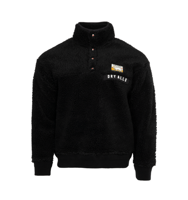 Image 1 of 4 - BLACK - HUMAN MADE Boa Fleece Pullover featuring stand collar, 4 button closure, ribbed cuffs and hem, patch logo on chest and logo on back.  