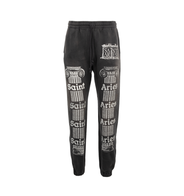 Image 1 of 4 - BLACK - SAINT MICHAEL SAINT ARIES SWEATPANT featuring elastic waistband and cuffs at hem, printed front panel and one back patch pocket. 100% cotton.  