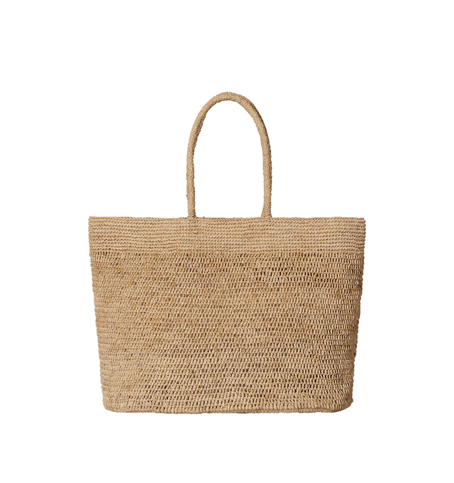 NEUTRAL - THE ROW Oregon Bag featuring natural raffia with integrated shoulder straps, dimensional texture and removable leather pouch. 100% raffia. 17" W x 13.25" H x 11". Made in Italy.
