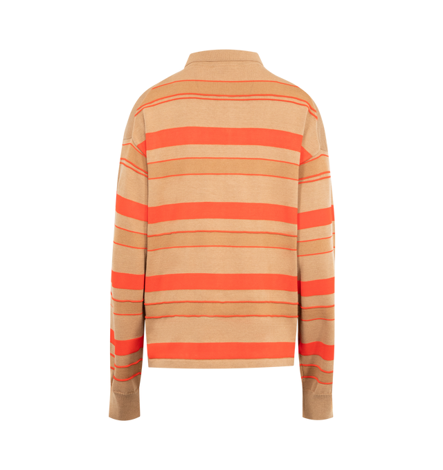 Image 2 of 2 - ORANGE - JW Anderson knitted striped rugby polo top in contrast biscuit matte cotton and high-shine viscose, featuring anchor logo embroidery with horn buttons.  45% Cotton, 29% Viscose, 26% Wool. Made in Italy. 