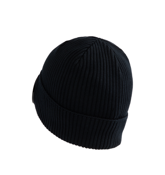 Image 2 of 2 - NAVY - C.P. COMPANY Cotton Goggle Beanie featuring turn-up brim, ribbed knit and goggle lenses. 100% cotton. Made in Italy. 