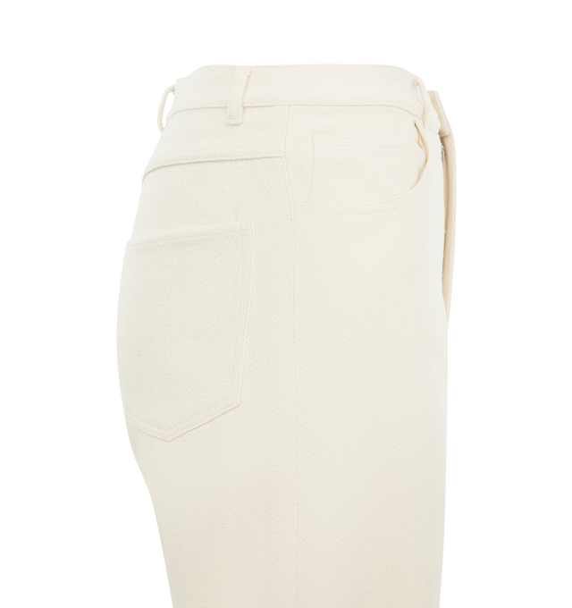 Image 3 of 3 - WHITE - AURALEE Silk Nep Denim 5P Wide Pant featuring wide fit, button zip closure, belt loops at waist and 5 pocket style. 100% silk.  