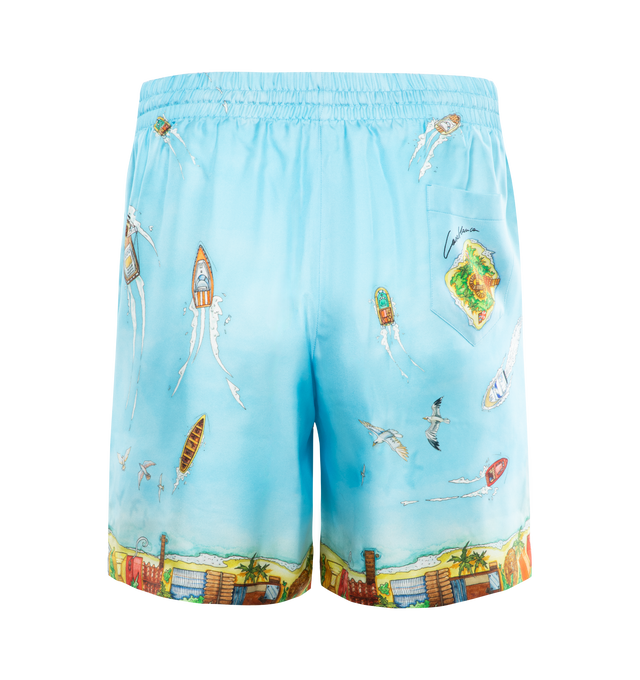 Image 2 of 3 - BLUE - CASABLANCA Silk Shorts featuring an elasticated waistband, drawstring, side and back pockets and have a loose fit. 100% silk. 