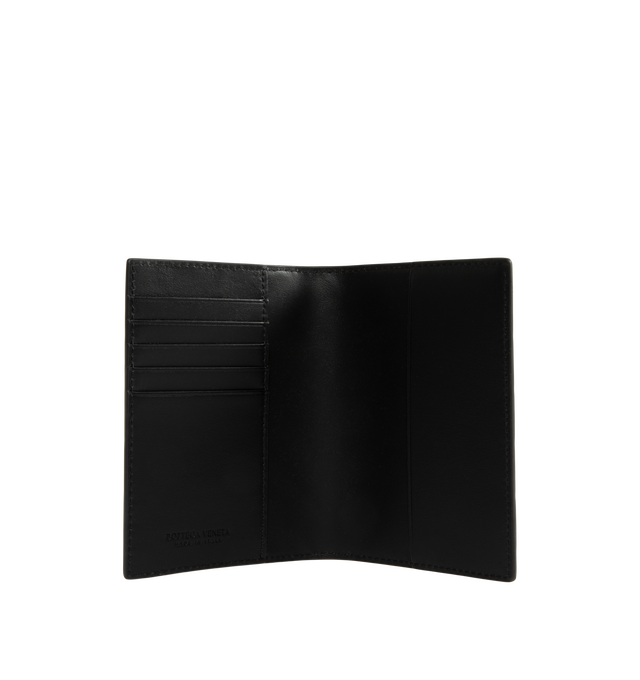 Image 3 of 3 - GREEN - BOTTEGA VENETA Men's Passport Case featuring intrecciato calfskin leather passport case with color block design, five card slots and two additional pockets. Calfskin. Made in Italy.  