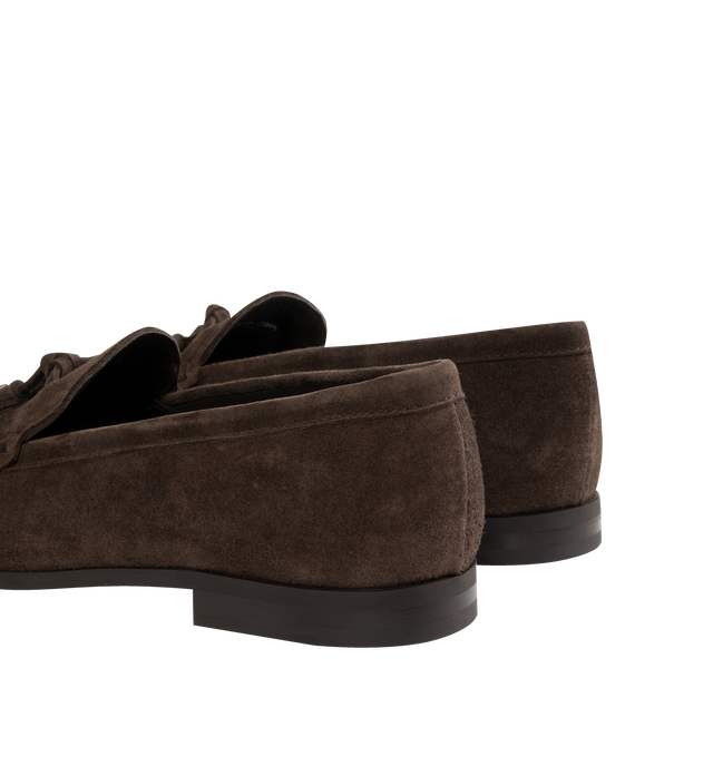 Image 3 of 4 - BROWN - CHURCH'S Priscilla Suede Tassel Loafers featuring almond moc toe, notched vamp with tassels, slip-on style and leather outsole. Made in Italy. 