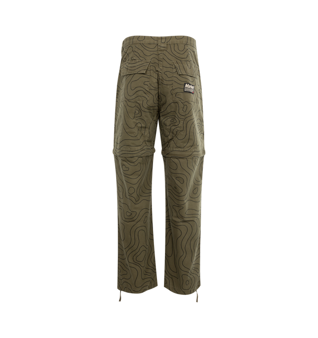 Image 2 of 3 - GREEN - Market Twill, multi-pocket cargo pants that zip into shorts with an allover topograhic pattern. Featuring pull tab to cinch bottoms.  