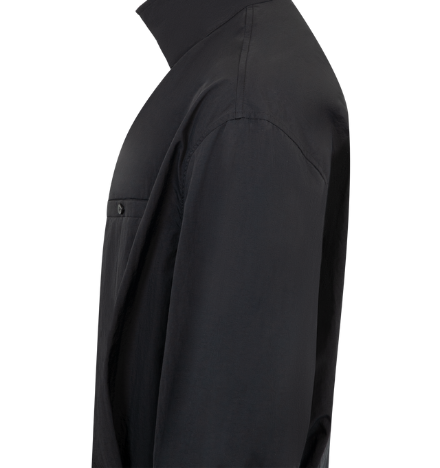 Image 3 of 3 - BLACK - JACQUEMUS Curvo Jacket featuring short fitted shape, lightweight technical fabric, asymmetric buttoned stand collar, rounded long sleeves with buttoned cuffs, buttoned welt chest pocket, fitted buttoned waistband, J" embroidery on the the back and Mother-of-pearl buttons. 96% polyamide, 4% polyurethane. Made in France. 