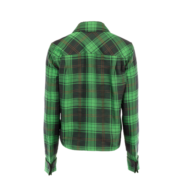 Image 2 of 3 - GREEN - LOEWE Check Shirt featuring regular fit, short length, classic collar, french cuffs, concealed button front fastening, curved hem and Anagram embroidery placed at the hem. Cotton/Silk. Made in Italy. 