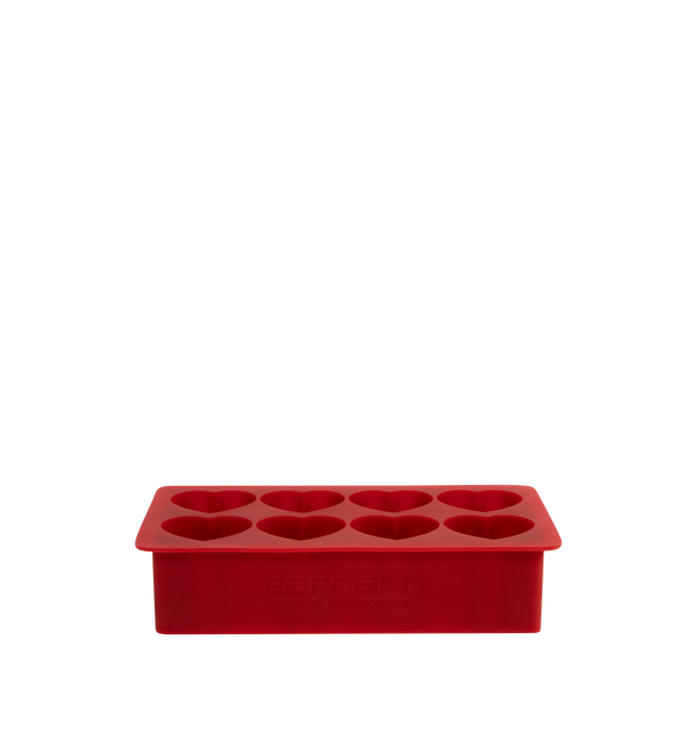 Image 1 of 2 - RED - CARHARTT WIP Heart Ice Cube Tray is made from BPA-free silicone, featuring heart-shaped molds with embossed branding. The item is dishwasher safe. 