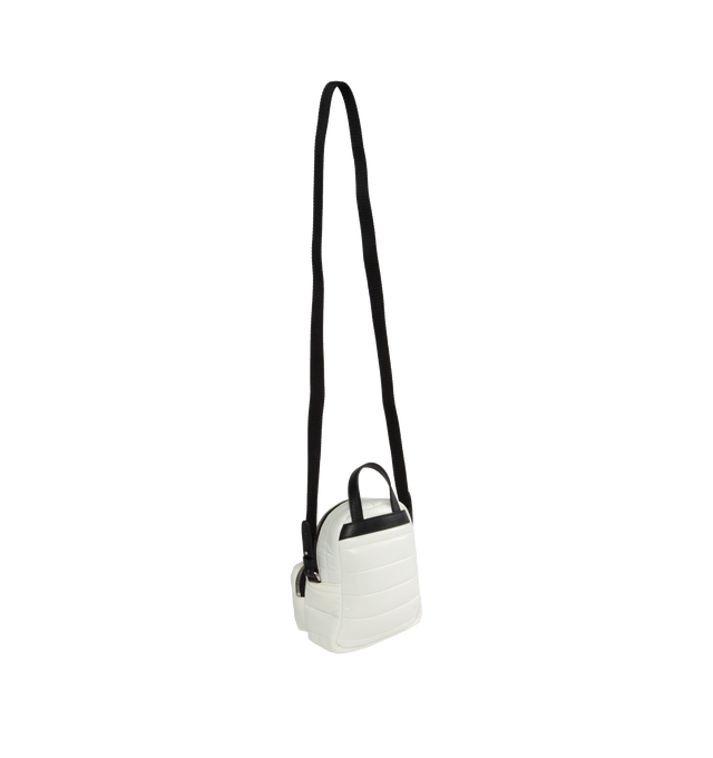 Image 2 of 3 - WHITE - MONCLER Small Kilia Cross Body Bag featuring water-repellent nylon lining, padded, leather handle, detachable shoulder strap, zipper closure, front zipped pocket, flat interior leather pocket, leather detailing and leather and metal logo. L 18 cm x H 15 cm x D 11 cm. 100% polyamide/nylon. Padding: 100% polyester. 