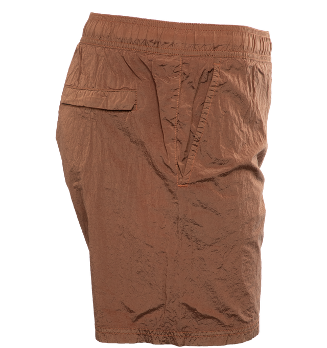Image 3 of 4 - BROWN - STONE ISLAND Swimming Trunks featuring regular fit, slanting hand pockets, one back pocket with hidden zipper closure, Stone Island Compass patch logo on the left leg, inner mesh and elasticized waistband with inner drawstring. 100% polyamide/nylon. 