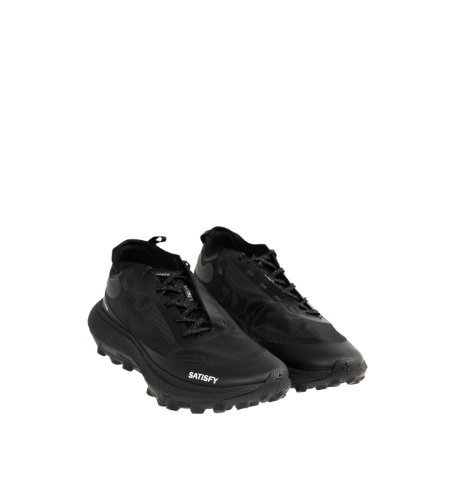 Image 2 of 5 - BLACK - SATISFY The Rocker Sneaker featuring Rippy  66 mesh upper with Vibram rubber sole, asymmetrical lace-up front, Cushioned Euforia  Super Foam footbed, TuneLug  outsole for enhanced grip, control, and edge hold on technical descents, Rippy  66 monomesh for strength, durability, breathability, and resilience, notched, textured laces and back pull tab. 