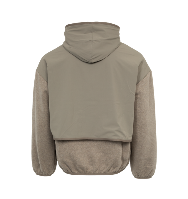 Image 2 of 4 - GREY - FEAR OF GOD ESSENTIALS Nylon Fleece Hooded Sweater featuring elastic cuffs and hem, side pockets, rubber logo on front and nylon shell and hood. 80% cotton, 20% polyester. 