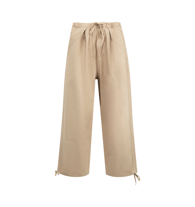 Image 1 of 3 - BROWN - DEIJI STUDIOS Drawcord Trousers featuring wide-leg organic cotton canvas trousers, drawstring at elasticized waistband and cuffs, two-pocket styling and pleats at front. 100% organic cotton. 