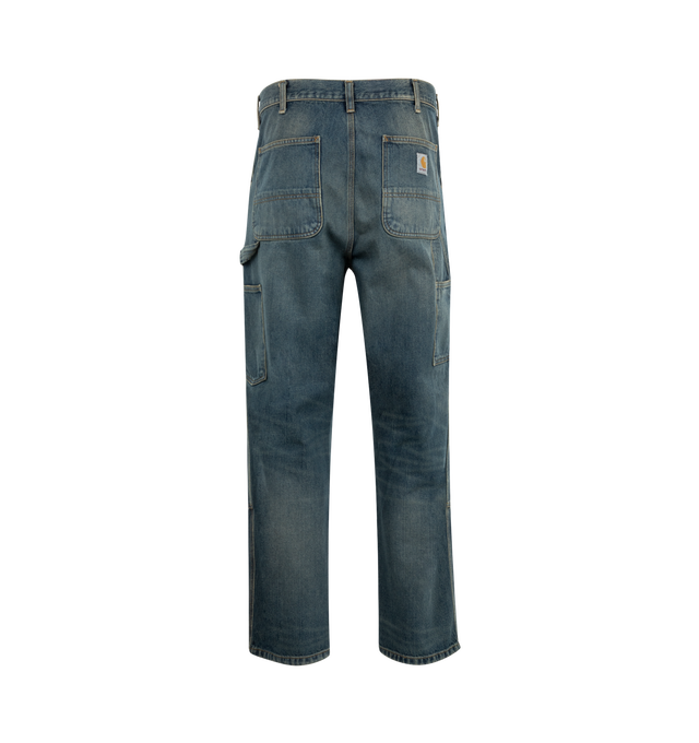 Image 2 of 3 - BLUE - CARHARTT WIP Double Knee Carpenter Pants featuring double-layer knees, zip fly with button closure, front slant pockets, tool pocket, back patch pockets and hammer loop. 100% cotton. 