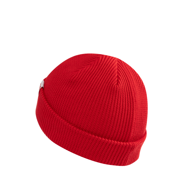 Image 2 of 2 - RED - Human Made Classic cotton beanie designed to be worn all year round. The beanie can be styled in two ways: folded up to show the heart logo piece name label, or folded down to reveal the text graphic. 100% cotton. Made in Japan. 