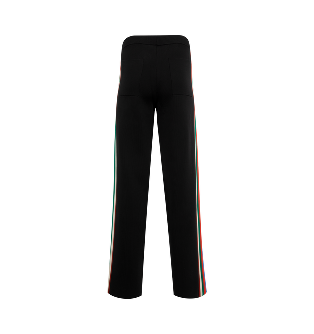 Image 2 of 3 - BLACK - Wales Bonner Tide Track Pants are knit from a technical viscose yarn and accentuated by a multicolour side-stripe and a tonal embroidered logo.Relaxed Fit with elasticated waistband. 75% Viscose, 23% Polyester, 2% Nylon. 