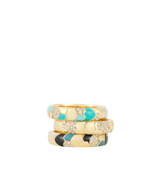 Image 3 of 3 - GOLD - RENNA Aegean Ring with Enamel and Diamonds featuring 18k yellow gold, alternating with diamond and enamel band. 4.5 mm wide. 