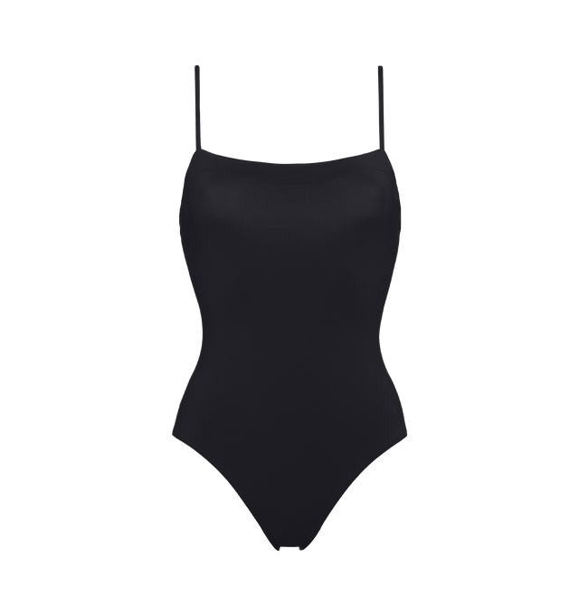 Image 1 of 6 - BLACK - ERES Aquarelle Tank One-Piece Swimsuit featuring thin straps, wraparound neckline seam and straight back straps. Main: 84% Polyamid, 16% Spandex. Second: 68% Polyamid, 32% Spandex. Made in France.  