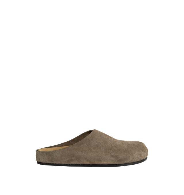 Image 1 of 4 - BROWN - The Row Slip-on clog with a sightly cushioned suede footbed, rounded toe and branded insole.  Upper: 100% Calfskin Leather; Sole: 100% Rubber. 