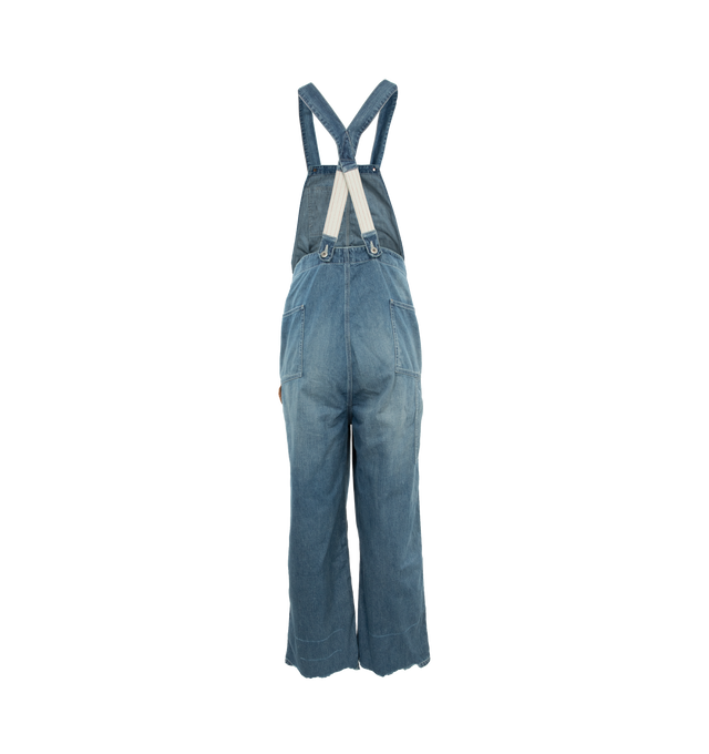 Image 2 of 3 - BLUE - CHIMALA Denim Overall featuring baggy boyfriend style, wide leg, slight drop crotch, classic four pocket style, adjustable shoulder straps with metal button and hook fastening and button closure on sides. 100% cotton. 
