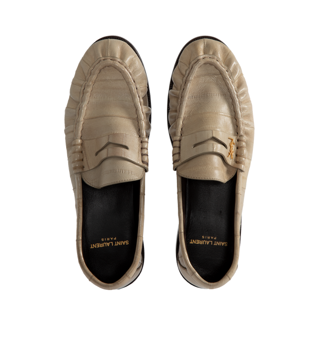 Image 4 of 4 - NEUTRAL - SAINT LAURENT Le Loafer Penny Slippers featuring cassandre in gold toned metal and leather sole. 100% eelskin. 