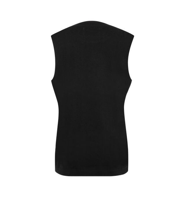 Image 2 of 2 - BLACK - Extreme Cashmere Women's N408 Muscle Tank Top is crafted from a lightweight cotton and cashmere blend and features a classic straight fit, crew neckline, sleeveless silhouette, and unfinished armhole edges for a modern, minimalist look. This designer knit tank top combines the breathable structure of cotton with the luxurious softness of cashmere, making it an effortless wardrobe essential for year-round layering. Main Material: 70% Cotton, 30% Cashmere. 