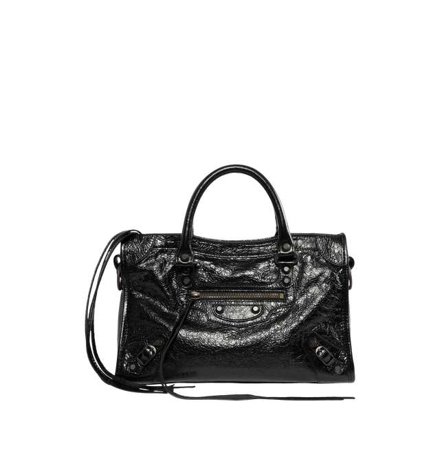 Image 1 of 3 - BLACK - Balenciaga Women's Le City Small Bag is crafted from supple leather and features the house's iconic slouchy silhouette with rolled top handles, signature buckle detailing, and an adjustable, detachable shoulder strap for versatile styling. Designed with a spacious zip-top main compartment, this designer handbag blends Balenciaga's archival motorcycle-inspired aesthetic with everyday functionality. Main Material: Leather. Dimensions: 30 x 19 x 10 cm. Made in Italy. 