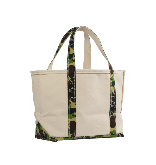 Image 2 of 3 - WHITE - SAINT MICHAEL AP Medium Tote Bag featuring camo straps, canvas tote and open top. 100% cotton.  