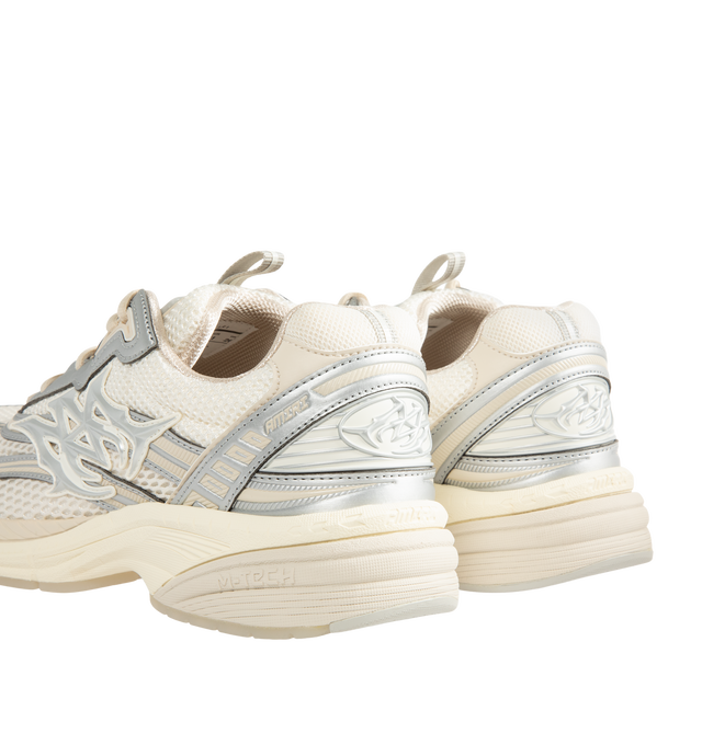 Image 3 of 5 - WHITE - Amiri Men's Metallic M-Tech Sneakers feature a mixed silver mesh-and-leather upper with metallic detailing and the signature MA icon. Inspired by technical running shoes, the design is set on a sculpted rubber sole. Main Material: 100% Polyurethane. Upper: Mesh and Leather. Sole: Rubber. Made in Vietnam. 