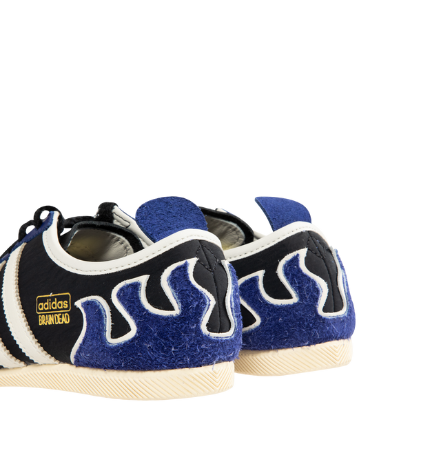 Image 3 of 5 - BLUE - ADIDAS x Brain Dead Japan Lo Sneaker featuring ultra-slim flat sole, hairy suede flame design, textured laces, contrast 3-Stripes, gold embossed co-branded detail and leather upper. 