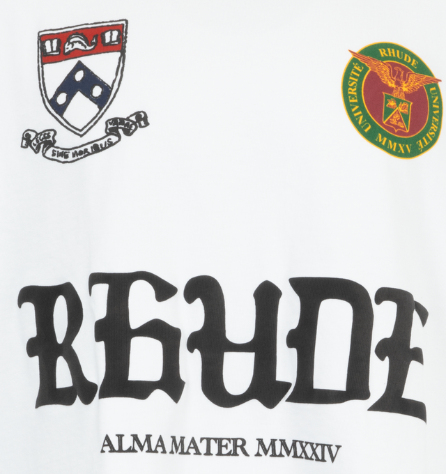 Image 3 of 3 - WHITE - Rhude Alma Long Sleeve T-Shirt has a crew neck, ribbed collar, and Rhude Crest graphics. 100% cotton.  