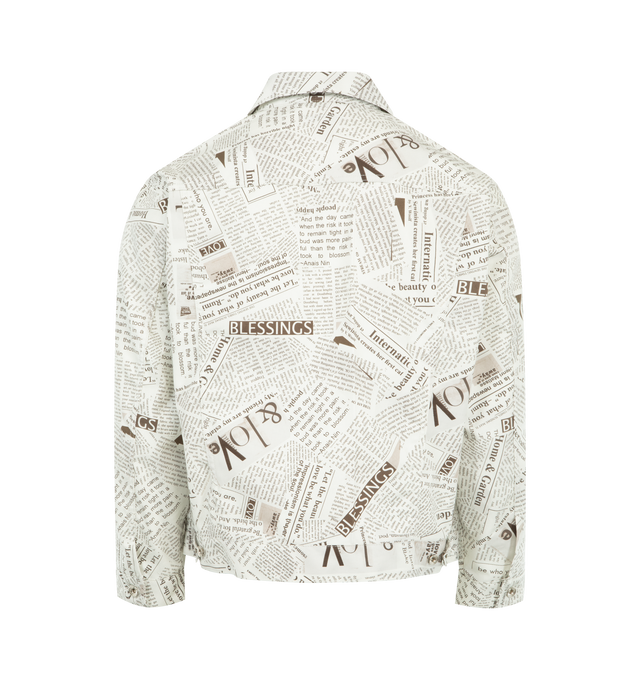 Image 2 of 3 - WHITE - ENGINEERED GARMENTS Type 5 Jean Jacket featuring front button closure, chin strap button closure, two front welted pockets, adjustable button cinch on the waist, adjustable button cuffs and relaxed fit. 100% polyester. Made in USA. 
