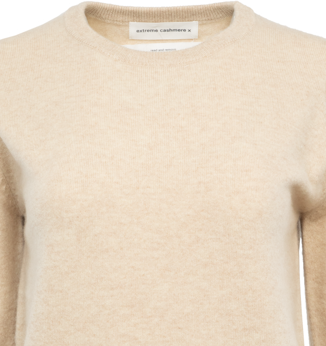 NEUTRAL - EXTREME CASHMERE Well Sweater featuring cashmere blend, knitted construction, round neck, short sleeves, ribbed cuffs and hem, signature embroidered-detail to the cuff and pull-on style. 88% cashmere, 10% nylon, 2% spandex/elastane.