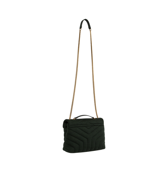 Image 2 of 3 - GREEN - SAINT LAURENT Loulou Small Bag featuring magnetic snap tab, interior slot pocket, sliding chain, two interior compartments separated by zipped pocket and quilted overstitching. 9 X 6.6 X 3.5 inches.  
