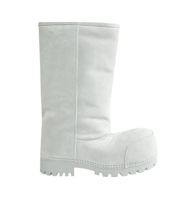 Image 1 of 4 - WHITE - Balenciaga Men's Alaska Fur High Boot is crafted from split calfskin and synthetic materials and features a high-boot silhouette with an extra-round toe and exaggerated proportions. Designed with a thick rubber sole, this statement style is finished with Balenciaga logo detailing stamped at the back. Upper: Calfskin. Insole: Wool, Polyester, Acrylic. Sole: Polyurethane, Rubber. Toe: Extra Round. Made in Italy. 