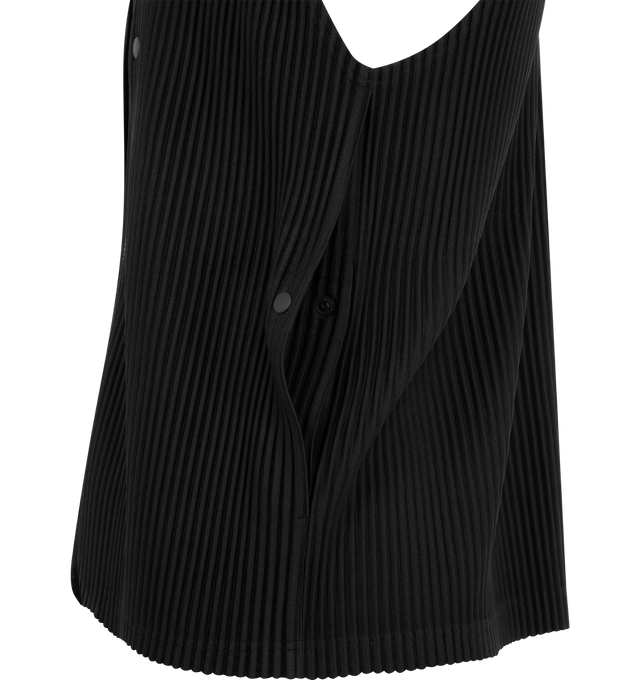Image 3 of 3 - BLACK - ISSEY MIYAKE Quarry Vest featuring two-way zip pleated vest with a V-neckline and large front pockets with snap buttons. 100% polyester. 