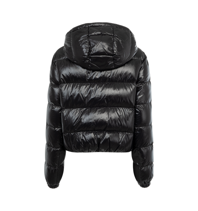 BLACK - MONCLER Bayard Short Puffer Jacket featuring hooded neckline with adjustable drawstrings, two-way zipper closure, long sleeves, elastic cuffs, logo patch at left sleeve and cropped length. Nylon/polyamide. Lining: nylon. Fill: down/feather. Made in Romania. 