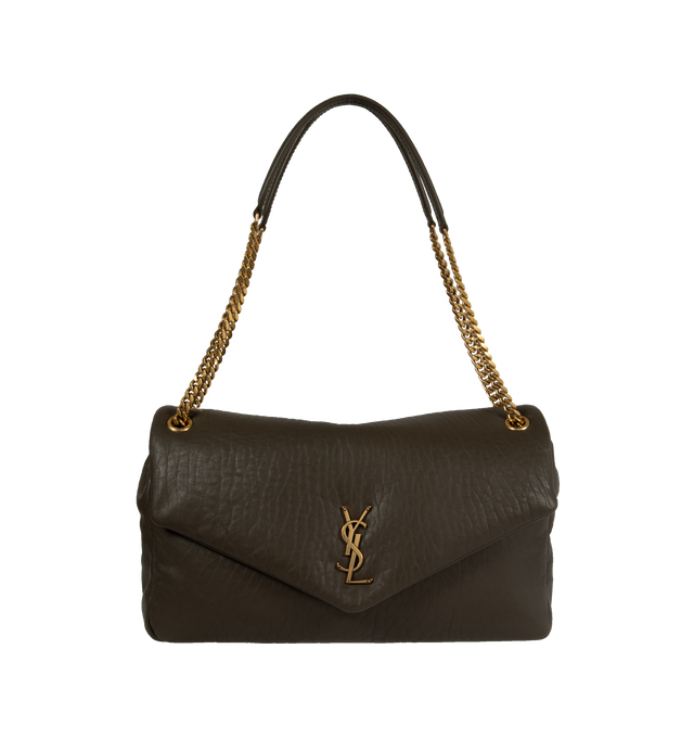 Image 1 of 3 - BROWN - SAINT LAURENT Calypso Large Bag featuring grosgrain lining, snap button closure and one interior pocket. 11" X 8.7" X 4.7". 95% lambskin, 5% brass. 