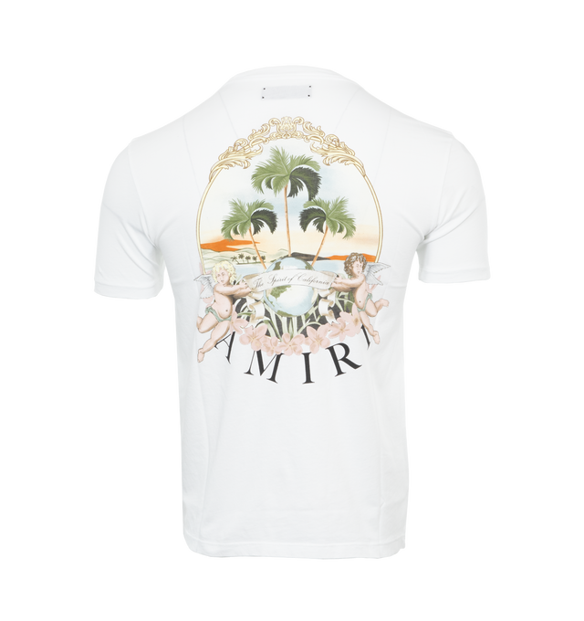 Image 2 of 4 - WHITE - AMIRI Cherub Palm Tee featuring logo graphic print at the chest, logo graphic print to the rear, crew neck, short sleeves and straight hem. 100% cotton.  