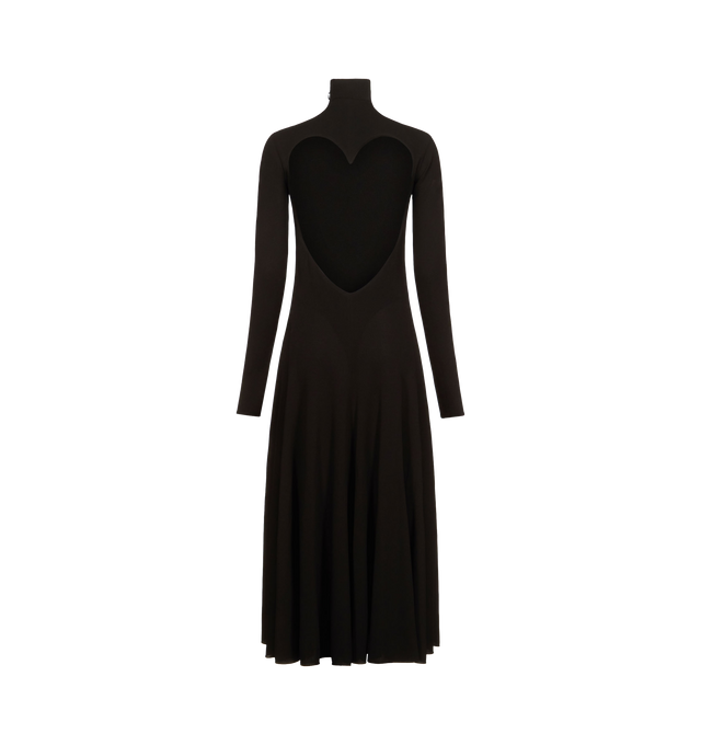 Image 2 of 2 - BLACK - Azzedine Alaia Heart Dress features a signature heart-shape cut-out in the back, long sleeves, zip closure on side of neck, ankle length fit, and flare silhouette. Material 100% Viscose. Made in Italy. 