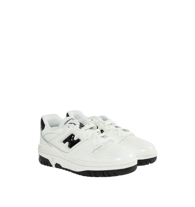 Image 2 of 5 - WHITE - New Balance 550 low-top sneaker was built for performance on the court, featuring a leather upper for durability and an ENCAP cushioning system for support and comfort. White leather upper with a black patent leather "N" logo on the side profiles. 